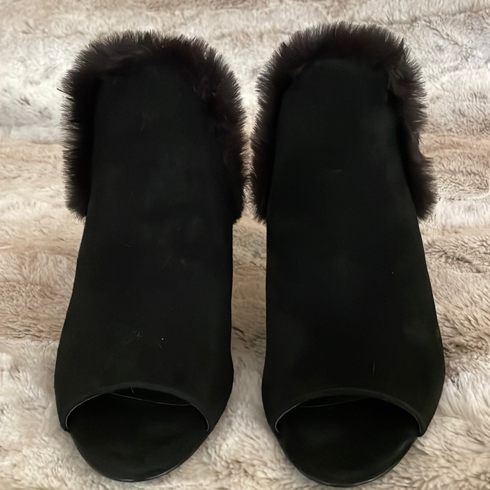 Black Furr Nine West Open Toed Leather Suede Bootie!!